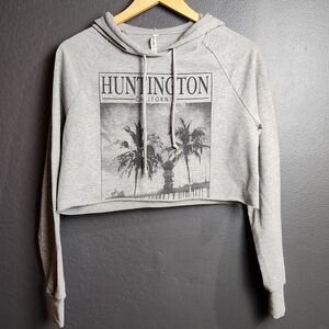 Gray Cropped Hoodie with Palm Tree Graphic